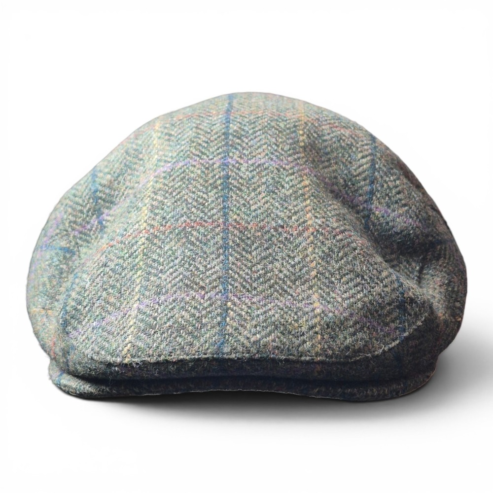 Barbour Men's 7 1/2 Heritage Moon Wool Flat Cap Green Herringbone Ivy Hat